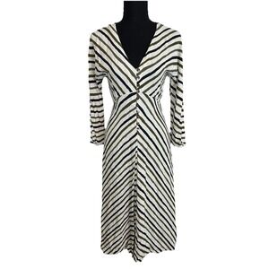 Massimo Dutti Women's SIZE 6 V-Neck Chevron Multi Striped Cream Long Dress